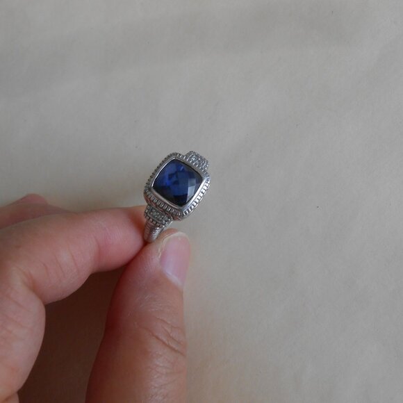 Judith Ripka Sterling Silver Blue Stone Ring Size 7 - Picture 13 of 16